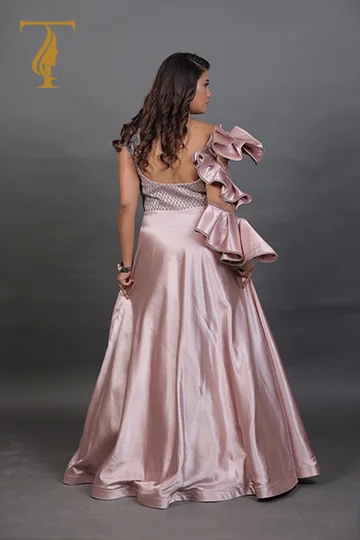 Pastel pink partywear gown