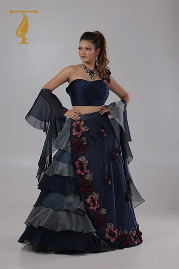 Skirt, Crop Top & Ruffle Dupatta