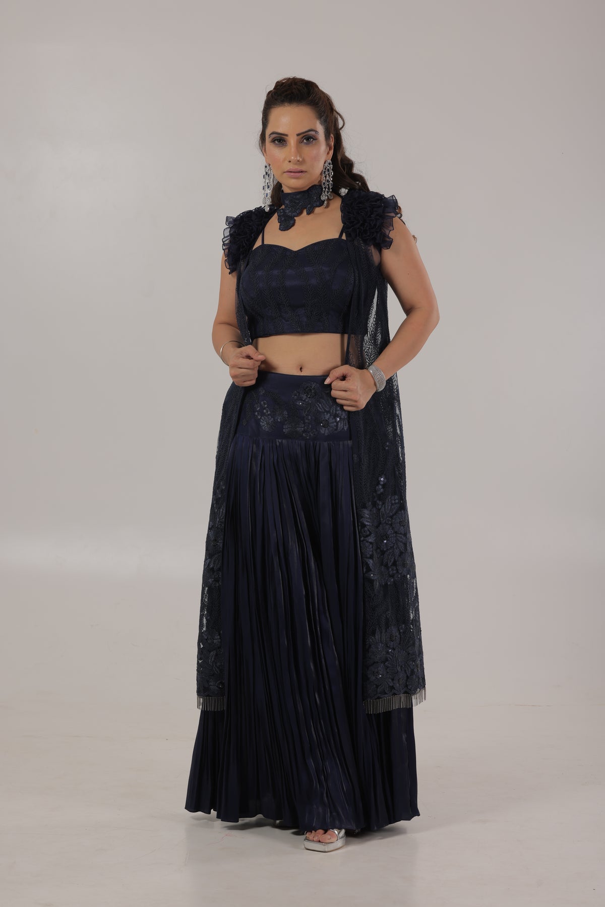 Navy Blue Three Piece Set - Poonam Nagpal 1