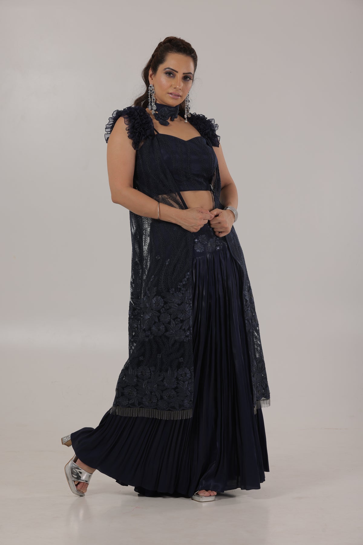 Navy Blue Three Piece Set - Poonam Nagpal 2