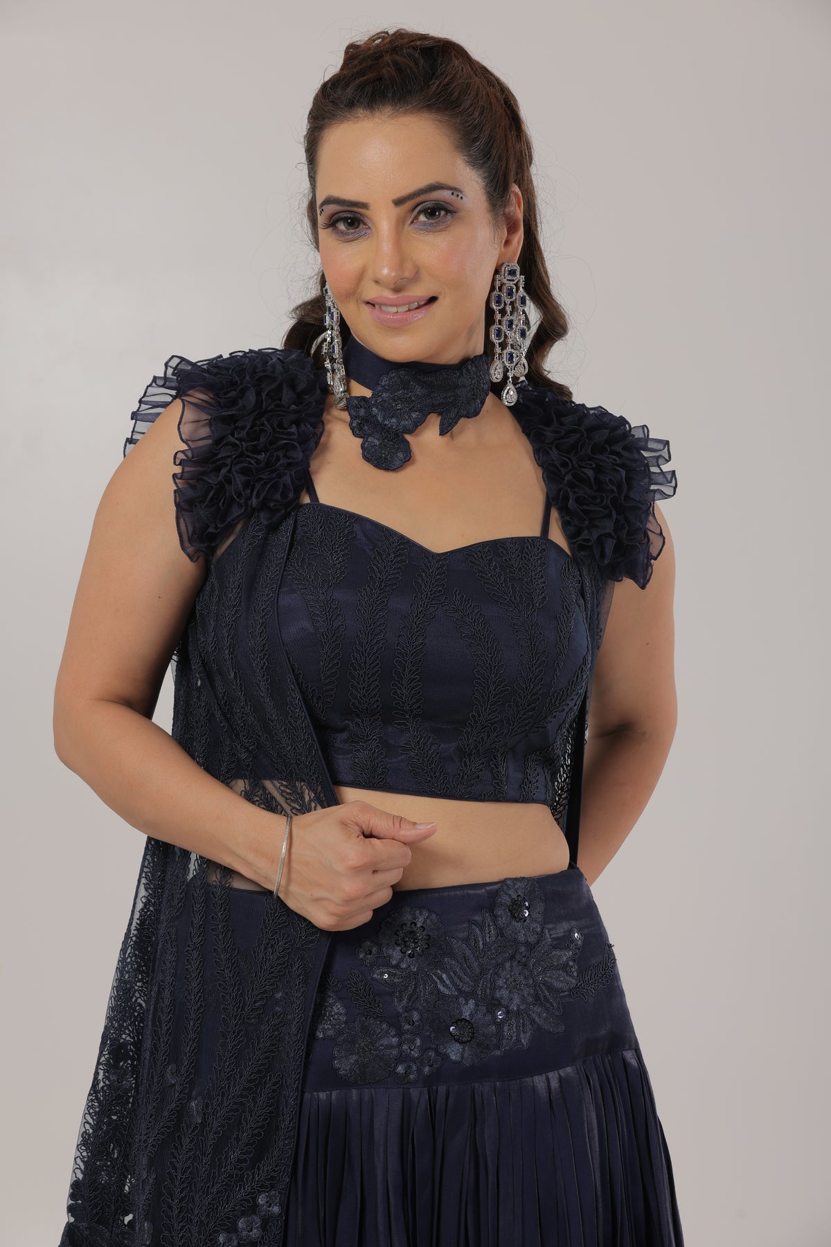 Navy Blue Three Piece Set - Poonam Nagpal 4