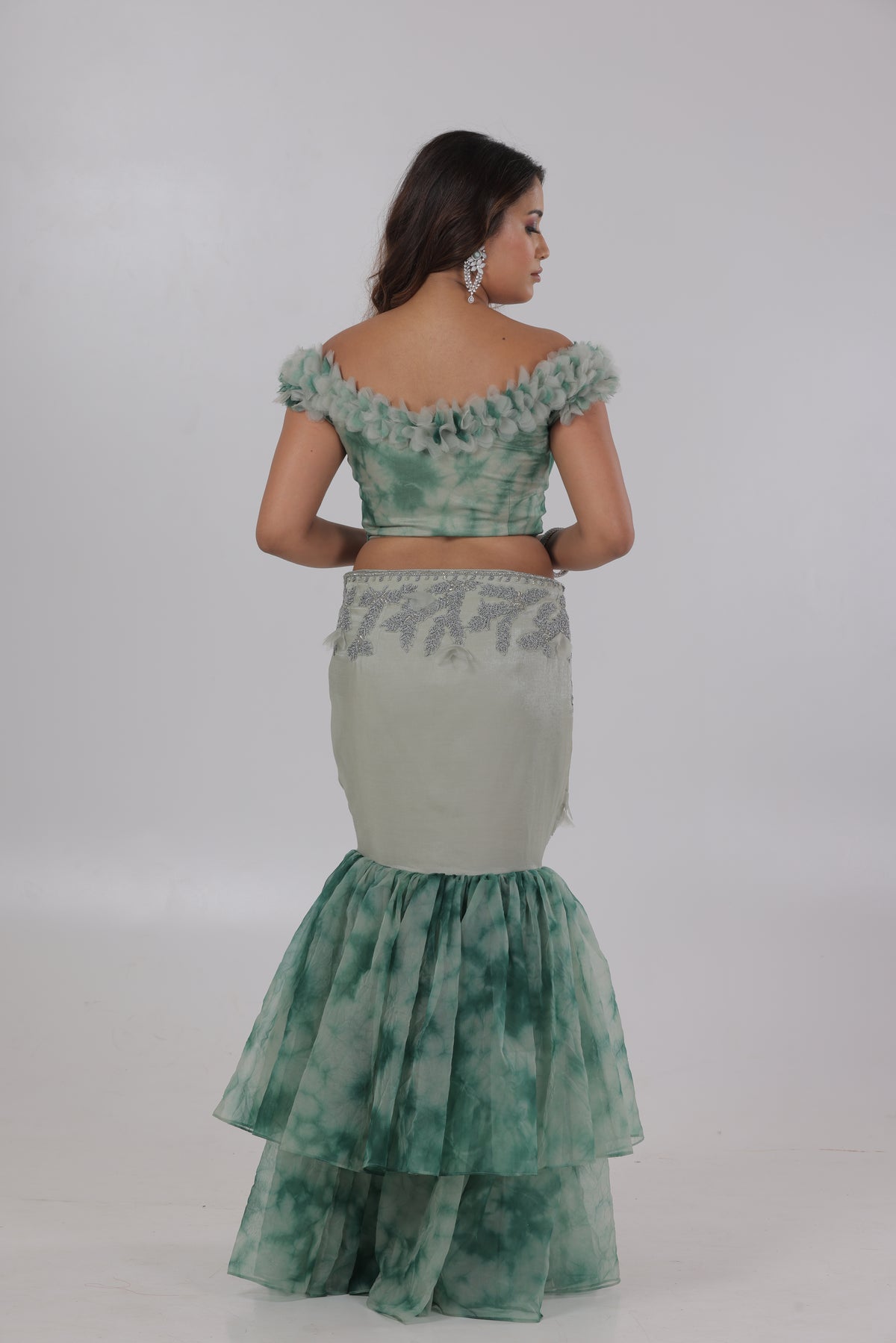 Green Organza Two Piece Set 1