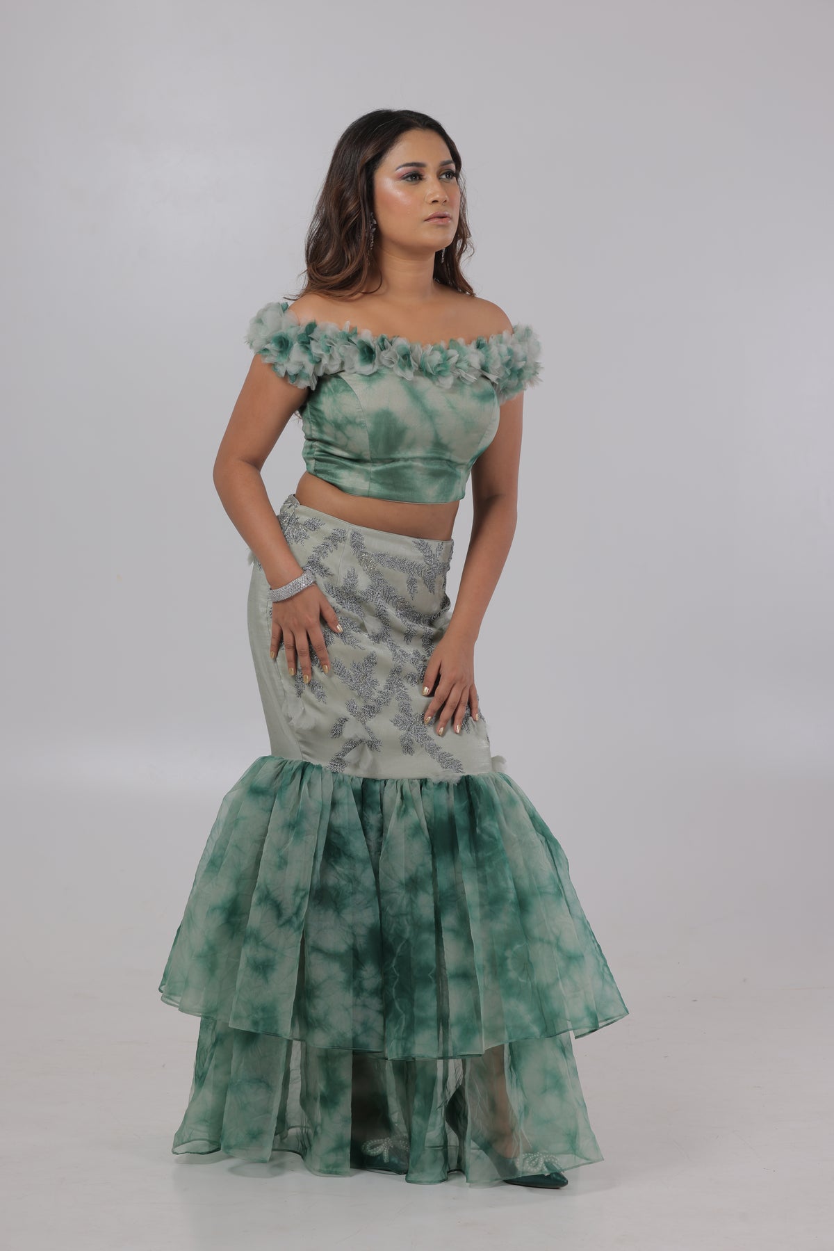 Green Organza Two Piece Set 4