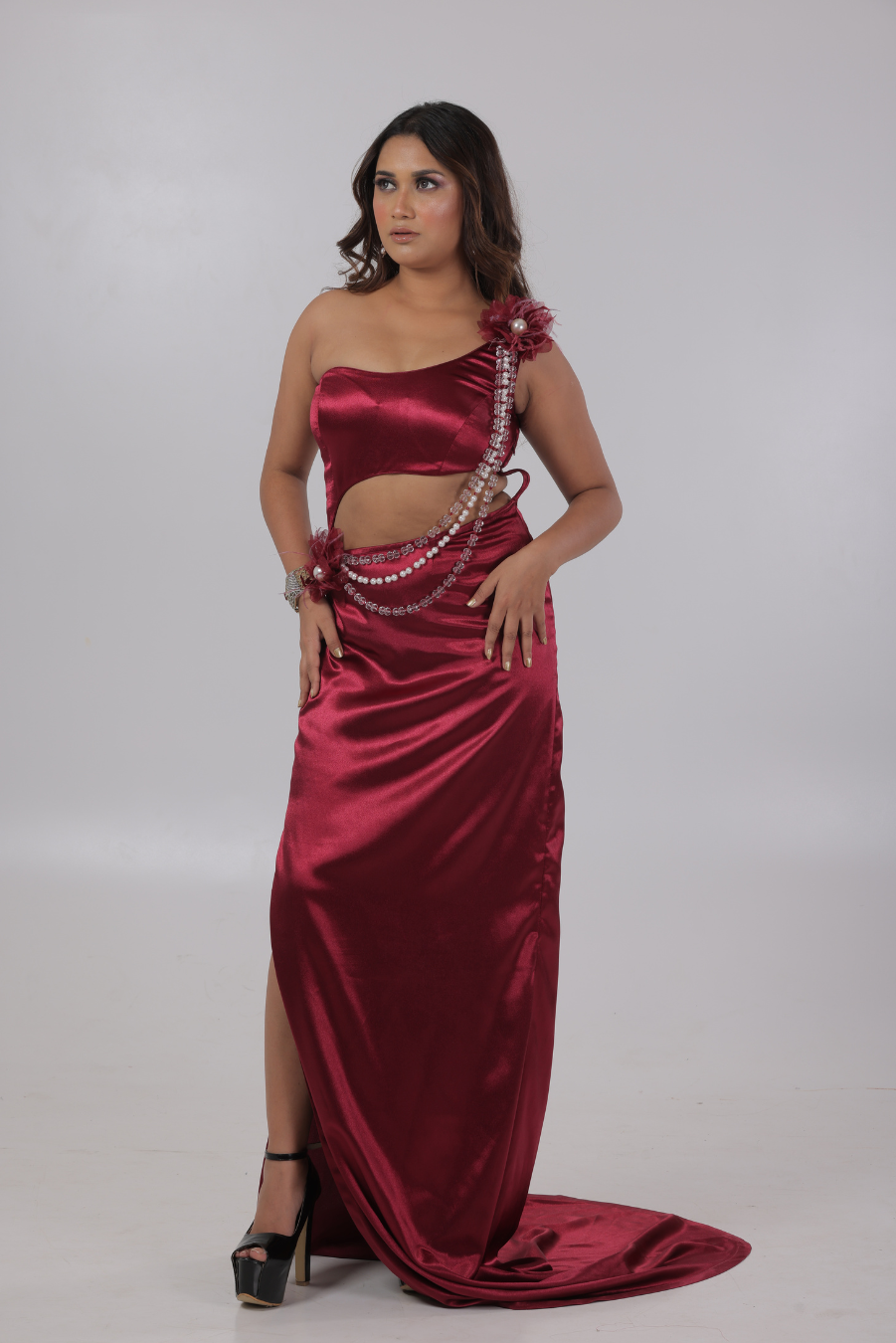 Maroon High Slit Dress 1