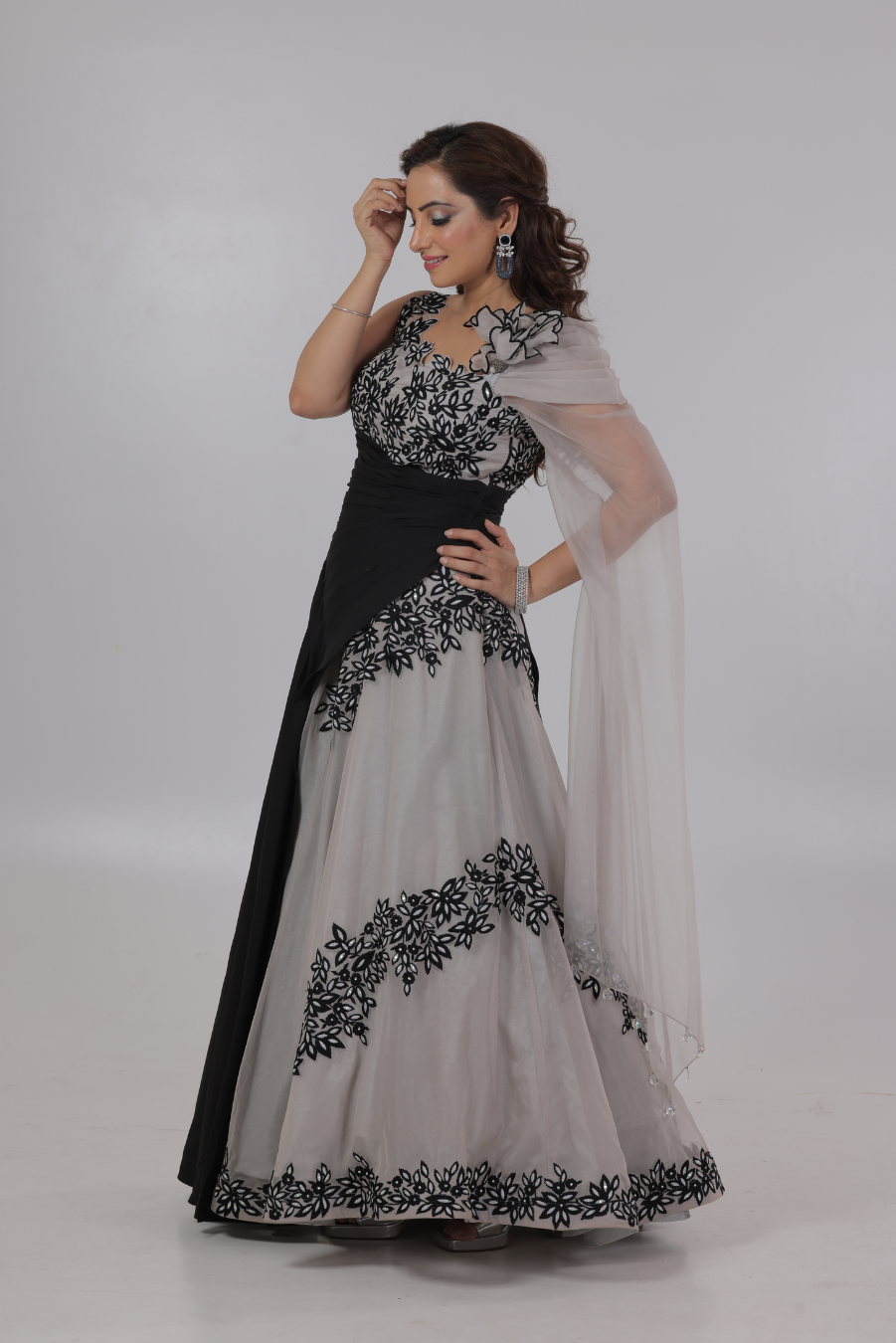 Grey Black Flower Gown 5