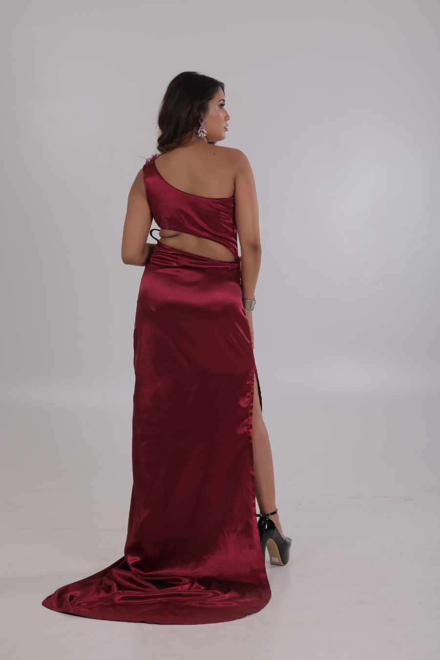 Maroon High Slit Dress 2