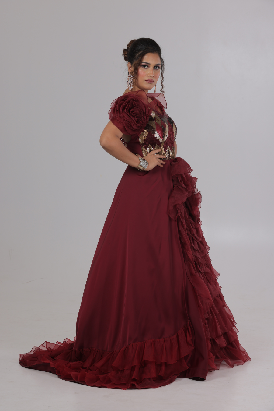 Maroon Sequine Gown 4